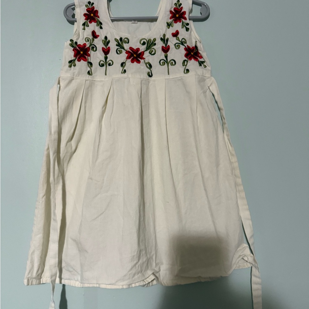 Floral Embroidered Kids Top - White